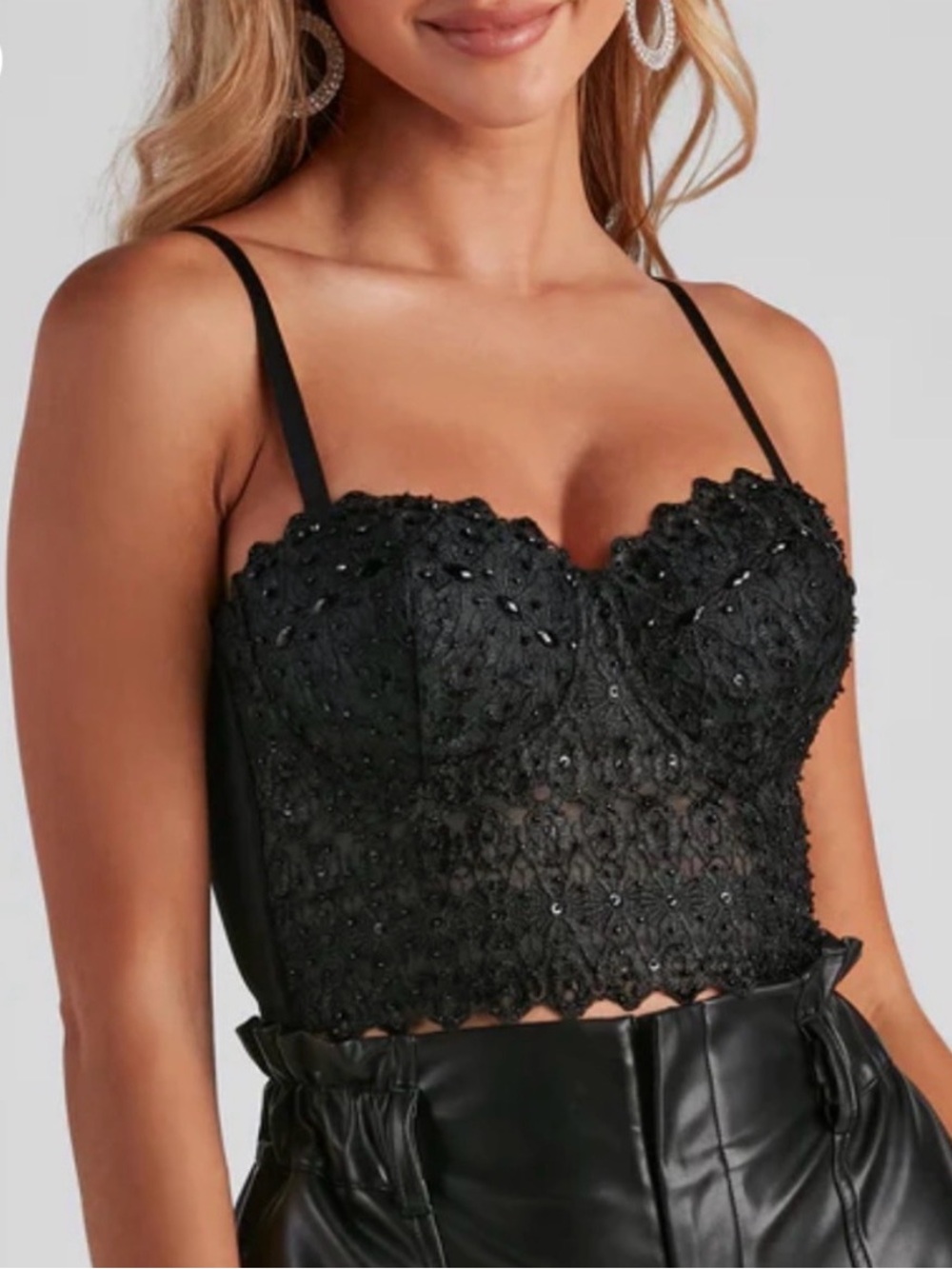 Windsor Reigning Black Lace Beaded Bustier Corset Crop Top